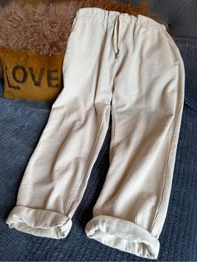 Mademoiselle Camille Made in Italy Cream Corduroy Drawstring Pants from Paris